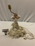 Antique porcelain female figure lamp, untested, sold as is, approx 9 x 18 in.