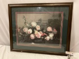 Large framed floral art print, approx 33 x 27 in.