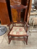 Vintage smaller Mahogany upholstered rocking chair
