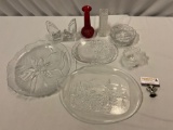 9 pc. lot if vintage crystal/ glass decor / tableware; holiday serving plates, Brody red glass