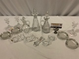 15 pc. lot of vintage crystal / glass tableware; Golden Crown crystal, French salad dressing bottle