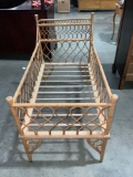 Antique wood and wicker childs cradle / 36.5 X43X 24