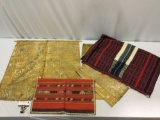 Lot of antique woven fabric pieces, gold thread tapestry, sold as is.