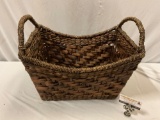 2-handle woven basket, approx 19 x 14 x 15 in.