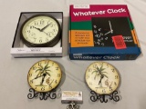4 pc. lot of decorative clocks, 2 in box, 2 Tommy Bahama.