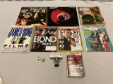 10 pc. lot of JAMES BOND 007 books, magazines, 2 pins/buttons.