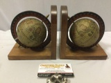 Pair of vintage wood bookends w/ small globes.