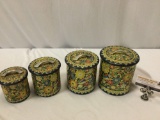 4 pc. set of vintage tin nesting containers made in Holland , approx 6 x 7 in.