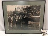 Large framed vintage photograph of high-ranking US military personnel inspecting aircraft