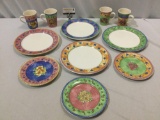 11 pc. WATERCOLORS BY SANGO ceramic plates & mugs.