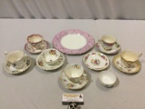 15 pc. lot vintage tea cups & saucers, Paragon plate; Royal Albert, see pics.