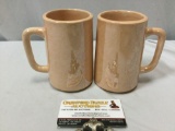 2 pc. lot antique ceramic mugs w/ pearlescent glaze, marked SP