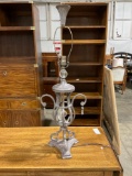 Very attractive modern antiqued Gray metal lamp with crystals, needs lampshade tested W/working