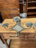 Pair of antiqued wall hanging metal candleholders see pics