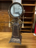 Decorative hallway or bathroom small oval beveled mirror on Swivel stand w/ Lions feet motif