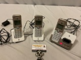 3 pc. lot of Advanced American Telephone landline wireless phones w/ chargers, tested/working.