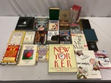 lot of books: Cartoons of the New Yorker, The Comics since 1945, Frank Sinatra, The Fountainhead by