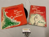 2 pc. lot of vintage well worn Dr. Seuss HOW THE GRINCH STOLE CHRISTMAS book & vinyl record.