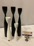5 pc. lot of vintage wood candle holders, made in Denmark, approx 12 x 2 in.