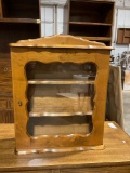 Vintage solid maple wall hanging display knickknack cabinet, 26 X 21 X 7.5 in.