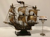 Vintage Santa Maria wooden ship model w/ nice details / wood stand, approx 18 x 17 x 6 in.