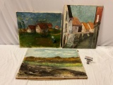 3 pc. lot vintage original canvas oil paintings by J. Siemon , approx 28 x 20 in. Sold as is.