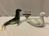 2 pc. lot of porcelain animal sculptures; Seal - Royal Dux Bohemia - Czech Republic, Seagull -