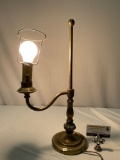 Antique brass desk lamp w/ no shade, tested / working, approx 10 x 20 in.