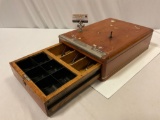 Antique wood cash register money drawer, push button tested/working