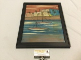 Framed original painting of boats signed by artist Linn, approx 13 x 16 in.