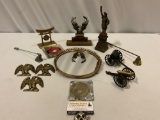 Nice lot of vintage metal collectibles; Semper Fidelis - Marine brass sculpture, Harley Davidson,