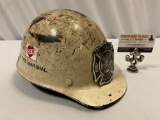 Battle damaged FIRE MARSHAL TODD FIRE DEPT. hard hat , size Medium