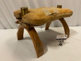 Antique wood Egyptian camel saddle stool, approx 20 x 13 x 12 in.
