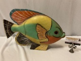 Large painted wood fish sculpture, approx 16 x 11 in.