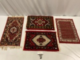 4 pc. lot of antique thick wool mats, approx 14 x 30 in.