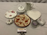 8 pc. lot of home decor, heart shaped plate / jar, see pics.