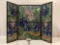 Stunning 3-panel stained glass folding window screen w/ floral design & vibrant colors, approx 40 x