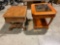 Set of two solid wood end tables 1 tiger oak w/ single drawer, 1x W/ beveled Glass top see pics