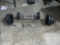 set of free weights with 3 bars, weight holders , large bar is adjustable 144 pounds in weights