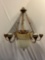Metal hanging light fixture w/ 7 lights & glass shade, approx 26 x 30 in.