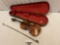 Antique Copy of Antonius Stradivarius German wood violin w/ wooden case & bow, sold as is