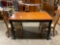 Smaller tiger oak country kitchen table with two vintage chairs