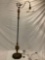 Antique metal base standing parlor lamp w/ glass shade, tested and working