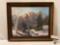 Vintage framed original canvas snowy nature scene painting by Lois McCann, approx 24 x 20 in.