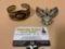 Handmade N. A. Lakota jewelry pieces, Cuff Bracelet & Thunderbird Pin signed Armand American Horse