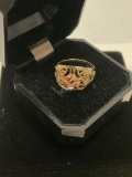 Black Hills gold ring w/ floral design, marked 10k, size 7, approx weight 2.4 g.