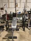 Golds gym XR 5.9 workout bench and Rockfit Free weight stand with pulldown weights