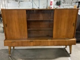 Mid century modern German Buffet/ hutch With sliding wood and glass doors and four bottom drawers