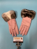 Pair of vintage Alta Classe - Capri Guanti genuine pink leather ladies gloves w/ real fur, 20 cm,