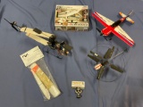 5 pc. lot of flying model toys; TOMY Aero Soarer, Pole Cat plane, helicopters & more. Sold as is.